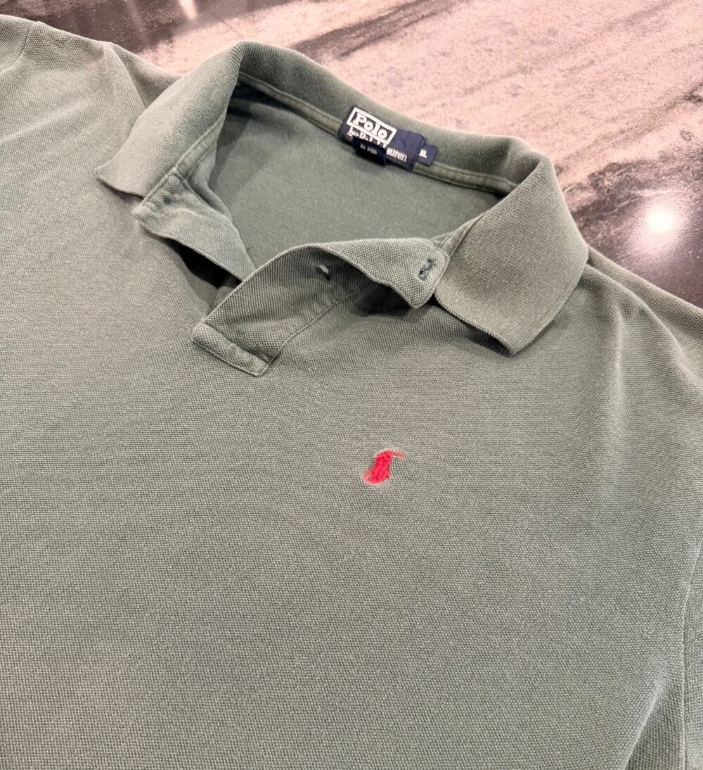 Vintage Polo Ralph Lauren Mens XL Olive Green Polo Shirt Red Pony Distressed